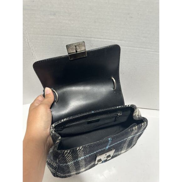 BURBERRY LONDON Croc Embossed Leather Tartan Wool Satchel Purse Bag Authentic - Picture 12 of 16